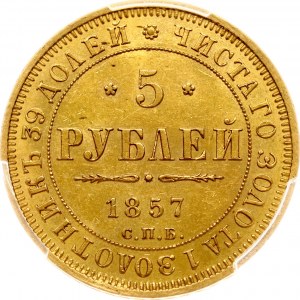 Rusko 5 rublů 1857 СПБ-АГ PCGS MS 61 MAX GRADE