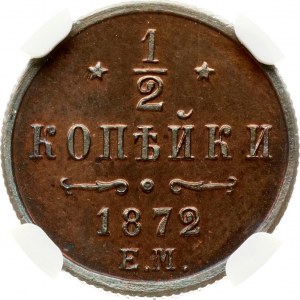 Rosja 1/2 kopiejki 1872 ЕМ (R) NGC PF 63 RB Budanitsky Collection TOP POP