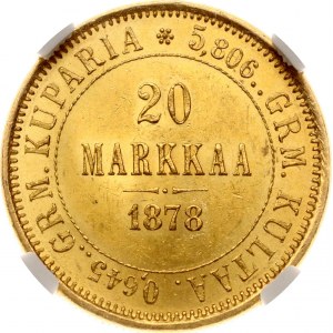 Rosja Za Finlandię 20 Markkaa 1878 S (R) NGC MS 63