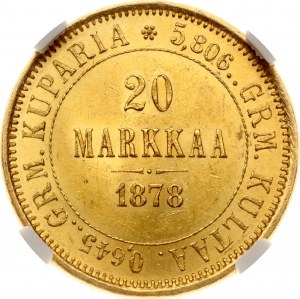 Rosja Za Finlandię 20 Markkaa 1878 S (R) NGC MS 63