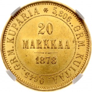 Rusko Pro Finsko 20 Markkaa 1878 S (R) NGC MS 63