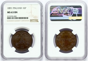 Russie Pour Finlande 10 Pennia 1891 NGC MS 63 BN