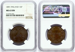 Russia For Finland 10 Pennia 1891 NGC MS 63 BN