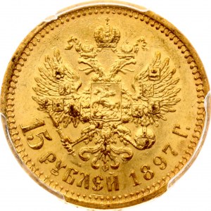 Rusko 15 rubľov 1897 АГ (R) PCGS MS 63