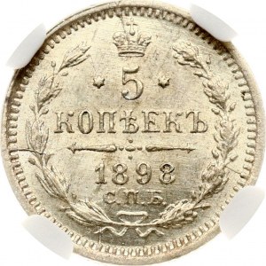 Rosja 5 kopiejek 1898 СПБ-АГ NGC MS 64