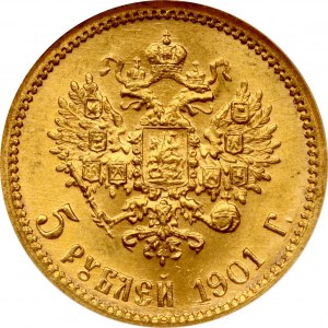 Rusko 5 rubľov 1901 NGC MS 66