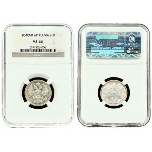 Russia 20 copechi 1904 СПБ-AP NGC MS 66