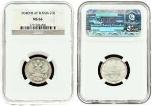 Rusko 20 kopějek 1904 СПБ-AP NGC MS 66