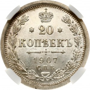 Rusko 20 kopejok 1907 СПБ-ЭБ NGC MS 66 Budanitsky Collection