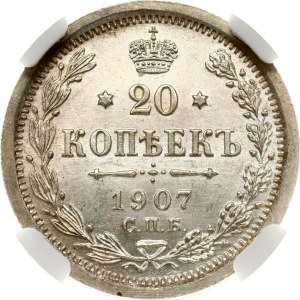 Russia 20 Kopecks 1907 СПБ-ЭБ NGC MS 66 Budanitsky Collection