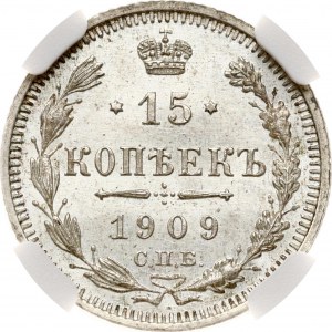 Russia 15 Kopecks 1909 СПБ-ЭБ NGC MS 66+