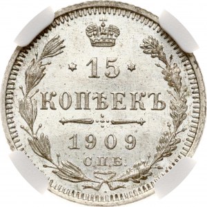 Rosja 15 kopiejek 1909 СПБ-ЭБ NGC MS 66+