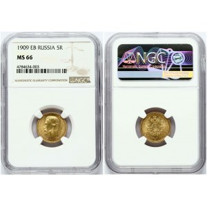 Russie 5 Roubles 1909 ЭБ (R) NGC MS 66