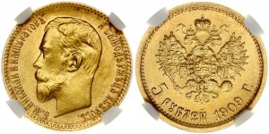 Russia 5 rubli 1909 ЭБ (R) NGC MS 66