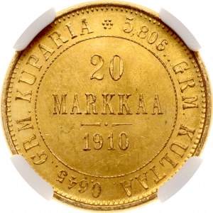 Rosja Za Finlandię 20 Markkaa 1910 L NGC MS 66