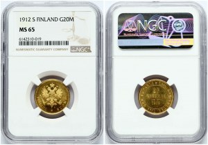 Rosja Za Finlandię 20 Markkaa 1912 S NGC MS 65