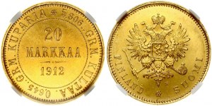 Rusko pre Fínsko 20 Markkaa 1912 S NGC MS 65