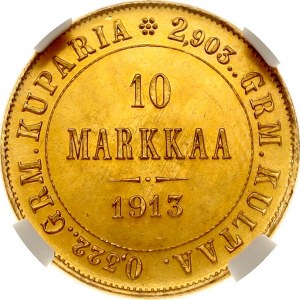 Rosja Za Finlandię 10 Markkaa 1913 S NGC MS 67