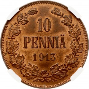 Rosja Za Finlandię 10 Pennia 1913 NGC MS 65 RB