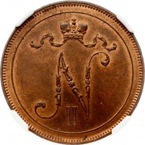 Rosja Za Finlandię 10 Pennia 1913 NGC MS 65 RB