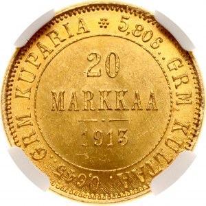 Rusko pro Finsko 20 Markkaa 1913 NGC MS 65