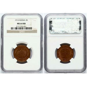 Russia 2 Kopecks 1915 NGC MS 64 RB