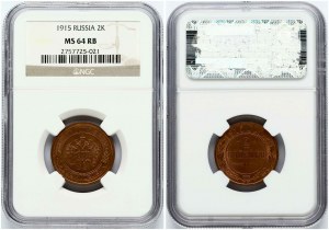 Russie 2 Kopecks 1915 NGC MS 64 RB