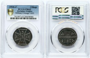 3 kopějky 1916 J Německá okupace PCGS PR 63