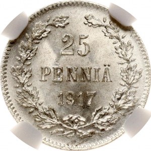 Rosja Za Finlandię 25 Pennia 1917 S NGC MS 68 TOP POP