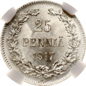 Rusko pre Fínsko 25 Pennia 1917 S NGC MS 68 TOP POP