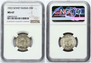 Rosja 20 kopiejek 1923 NGC MS 67 TOP POP