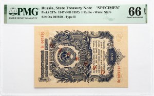 Russia USSR 1 Rouble 1947 'SPECIMEN' PMG 66 Gem Uncirculated EPQ