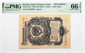 Russia USSR 1 Rublo 1947 'SPECIMEN' PMG 66 Gem Uncirculated EPQ