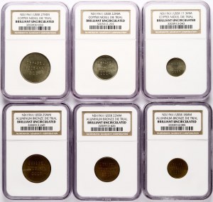 Rusko SSSR Uniface Die Trials ND (1961) NGC BRILLIANT UNCIRCULATED Lot of 6 pcs