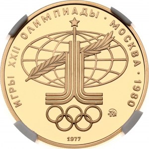 Rusko ZSSR 100 rubľov 1977 ММД Olympijské logo NGC PF 70 ULTRA CAMEO TOP POP