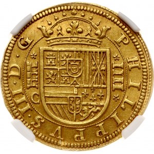 Španielsko Segovia 4 Escudos 1607 C Segovia NGC MS 62 TOP POP