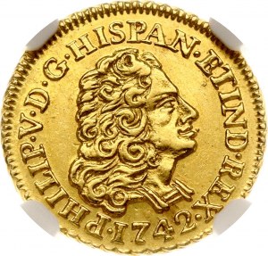 Španělsko Escudo 1742 MJA NGC AU 58 TOP POP