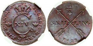 Švédsko 1/4 Skilling 1828 NGC MS 65 BN TOP POP