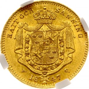 Dukat szwedzki 1847/4 AG NGC MS 62