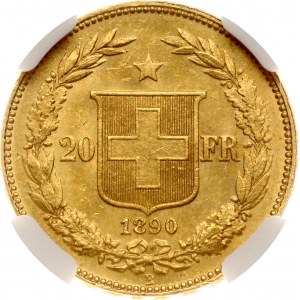 Švýcarsko 20 franků 1890 B NGC MS 62