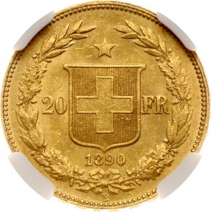 Switzerland 20 Francs 1890 B NGC MS 62