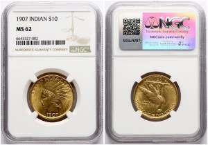 USA 10 Dollars 1907 Sternmarke auf Kopf NGC MS 62