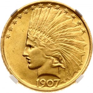 USA 10 Dollars 1907 Marque de l'étoile sur la tête NGC MS 62