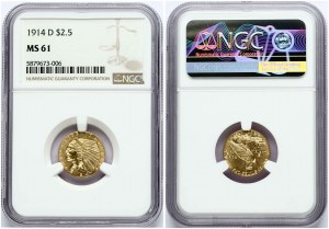 USA 2½ dolara 1914 D NGC MS 61