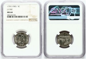 USA 5 Cents 1759 (1985) Martha Washington Pattern NGC MS 64