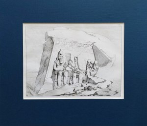 Carl Merkel (1817-1897), Satz von 3 Kupferstichen (Abu Simbel, Sphinx, Ägyptische Krieger), 1856