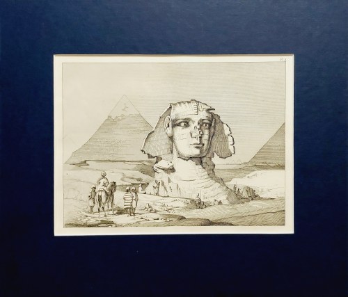 Carl Merkel (1817-1897), Zestaw 3 miedziorytów (Abu Simbel, Sfinks, Wojownicy egipscy), 1856