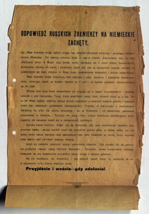 RISPOSTA dei soldati russi agli incentivi tedeschi - 1914