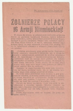 Polish Soldiers of the 16th German Army! - Leaflet calling on Poles to surrender to the Red Army