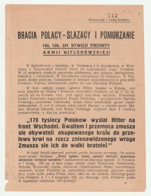 BRACIA Polacy - Ślązacy i Pomorzanie 102, 129, 251 Dywizji Piechoty Armii Hitlerowskiej - 1942